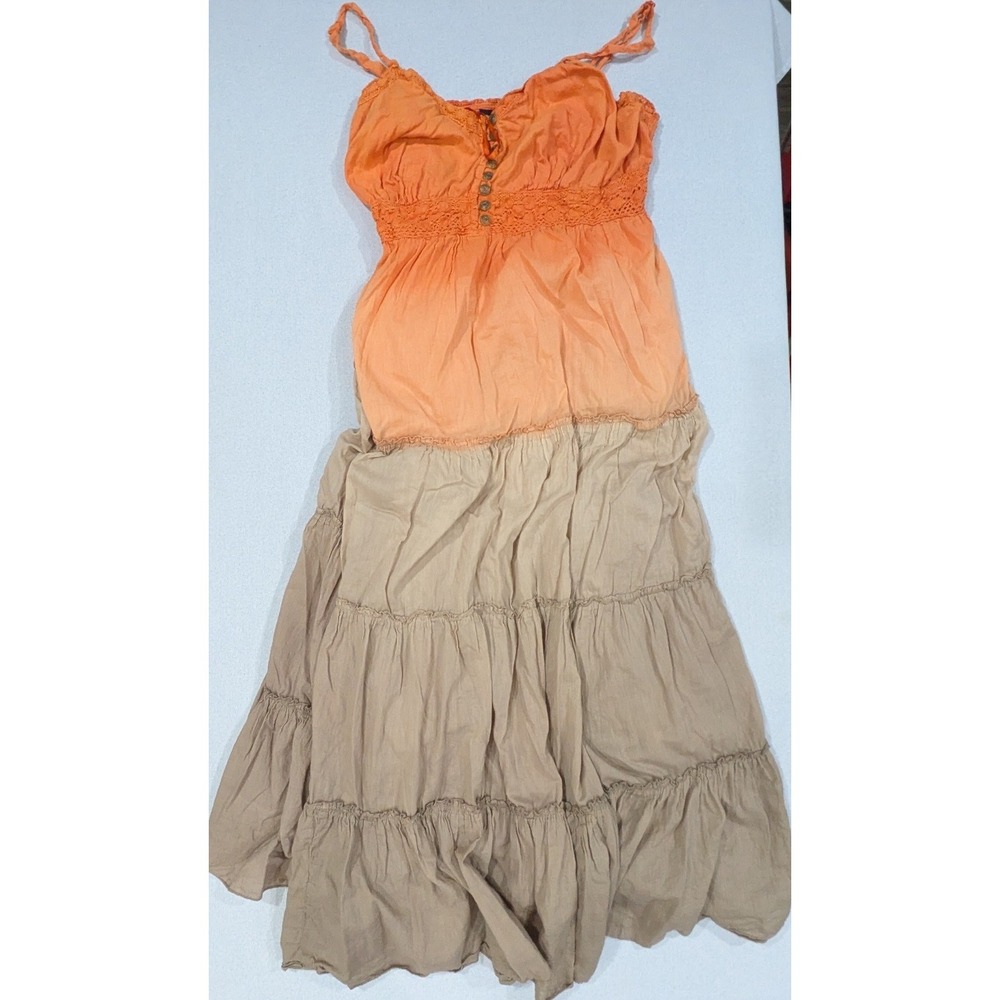 Ashley Stewart Maxi Dress Womens 18W Orange Tan Excellent Ombre Tiered Cotton